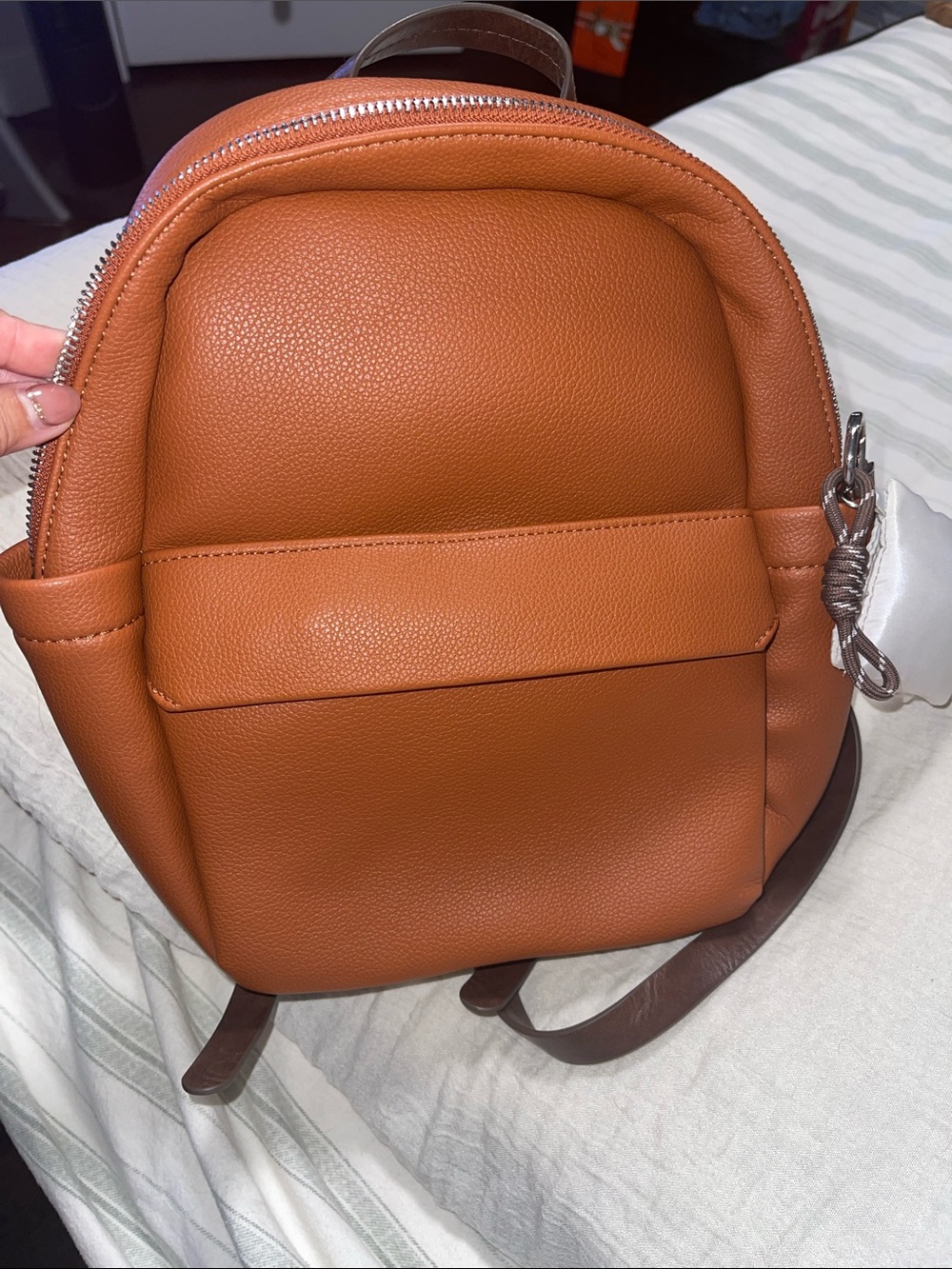 Casual Leather Mini Backpack in Cognac Brown